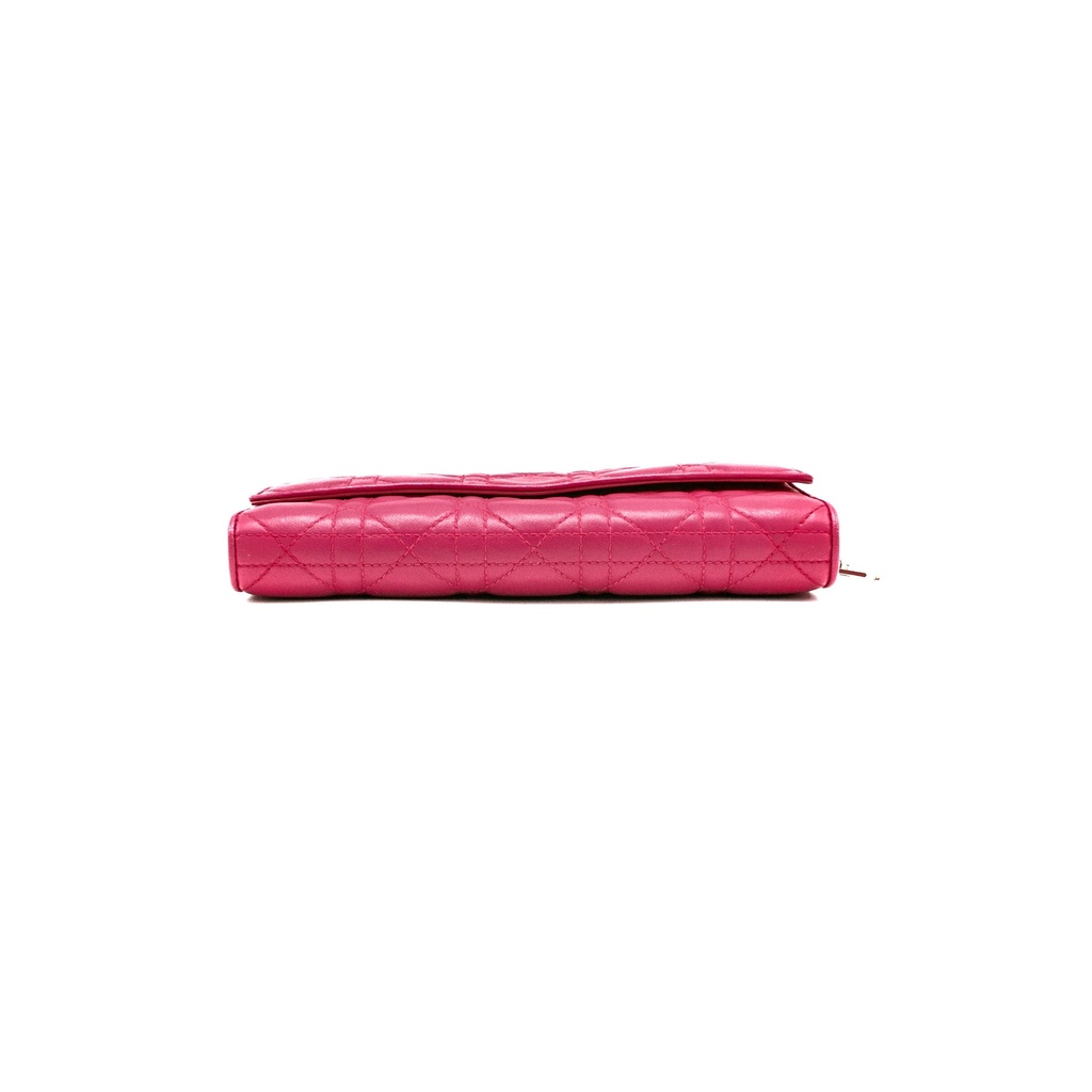 Christian Dior Cannage Leather Lady Dior Wallet On Chain Pink