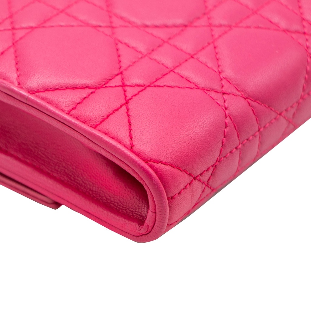 Christian Dior Cannage Leather Lady Dior Wallet On Chain Pink