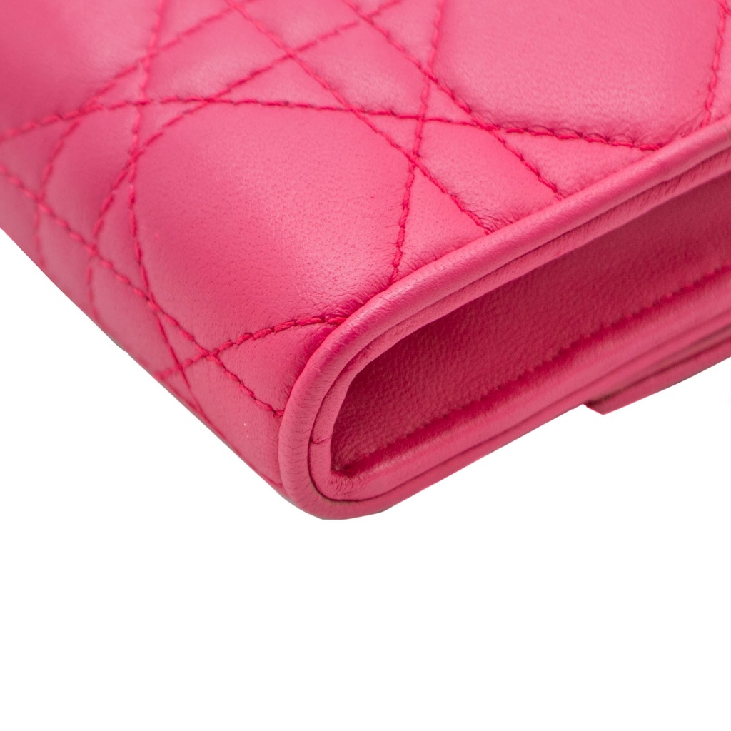 Christian Dior Cannage Leather Lady Dior Wallet On Chain Pink