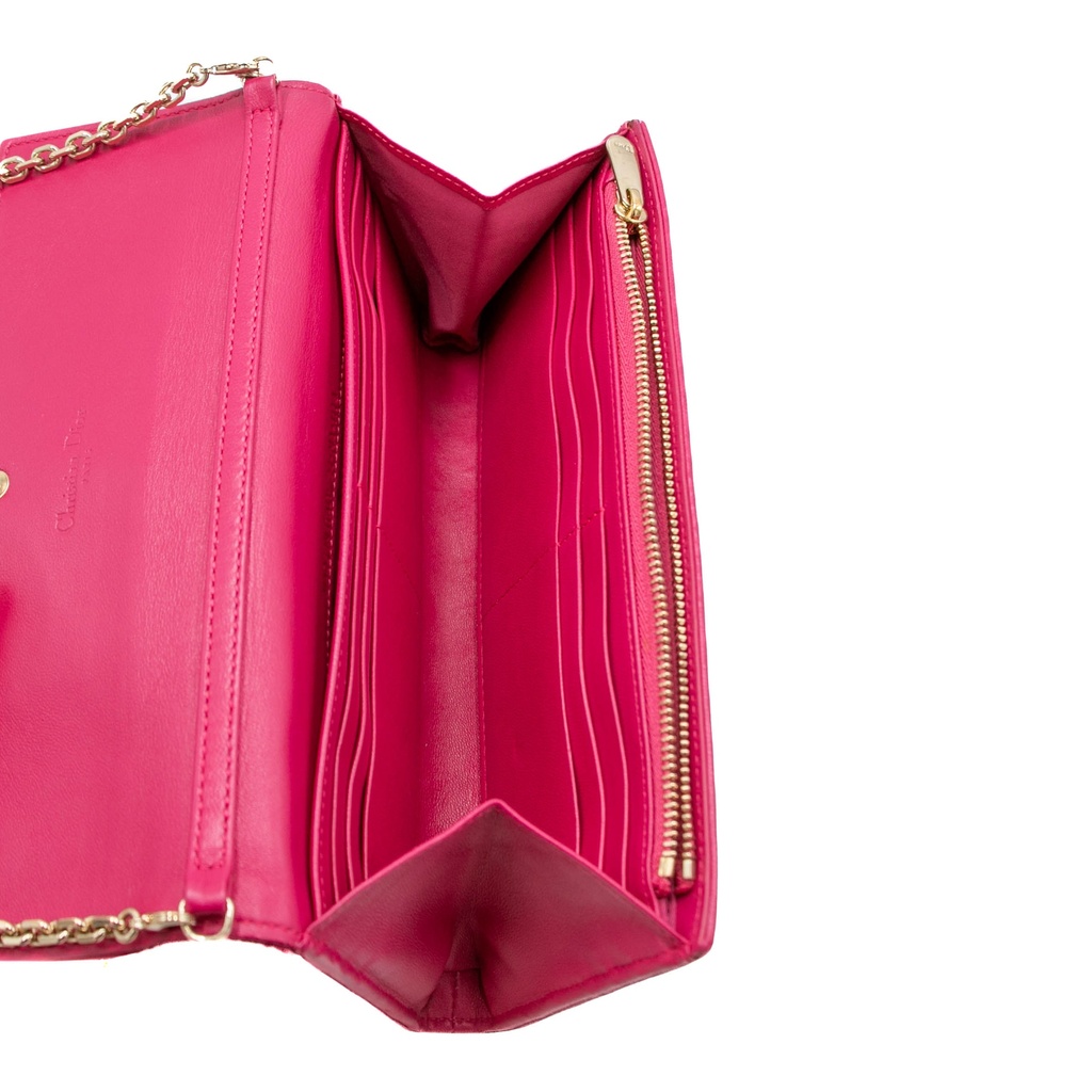 Christian Dior Cannage Leather Lady Dior Wallet On Chain Pink