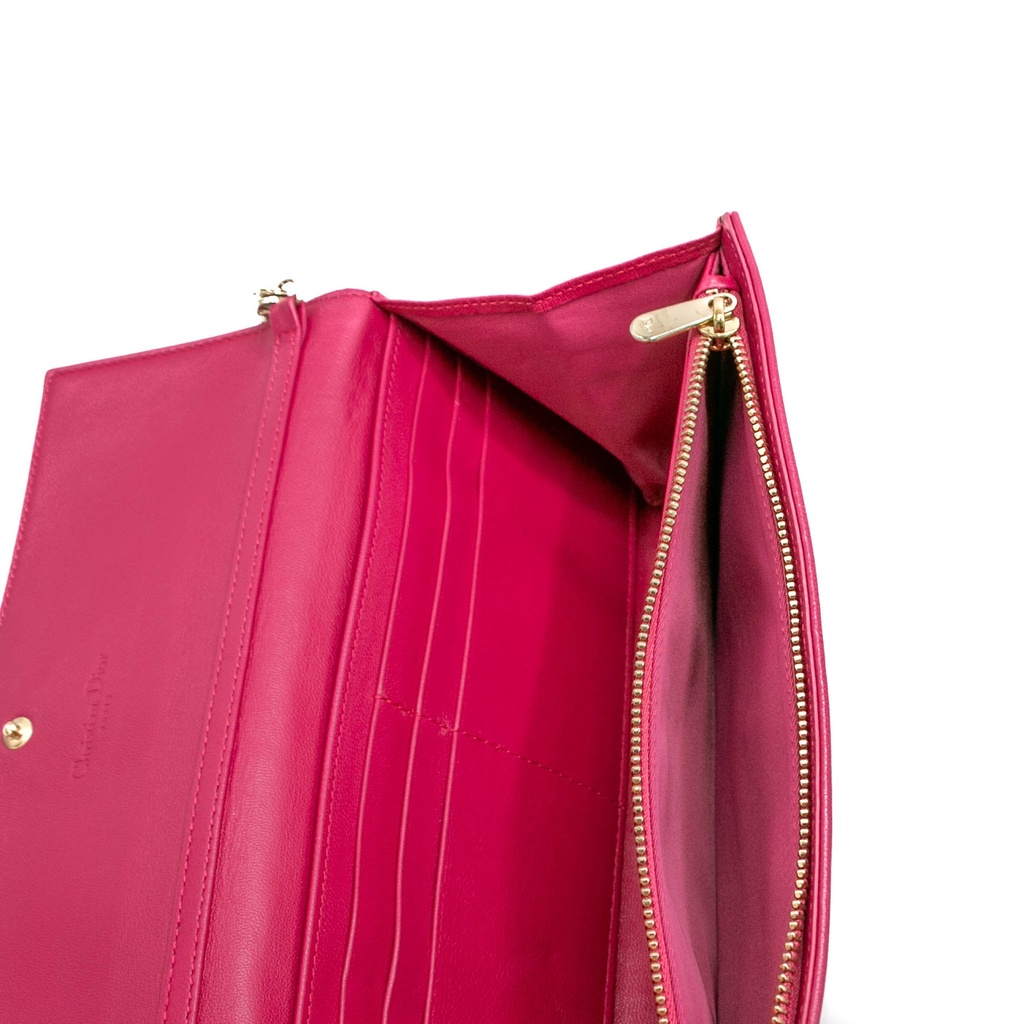Christian Dior Cannage Leather Lady Dior Wallet On Chain Pink