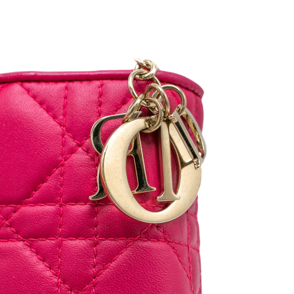 Christian Dior Cannage Leather Lady Dior Wallet On Chain Pink