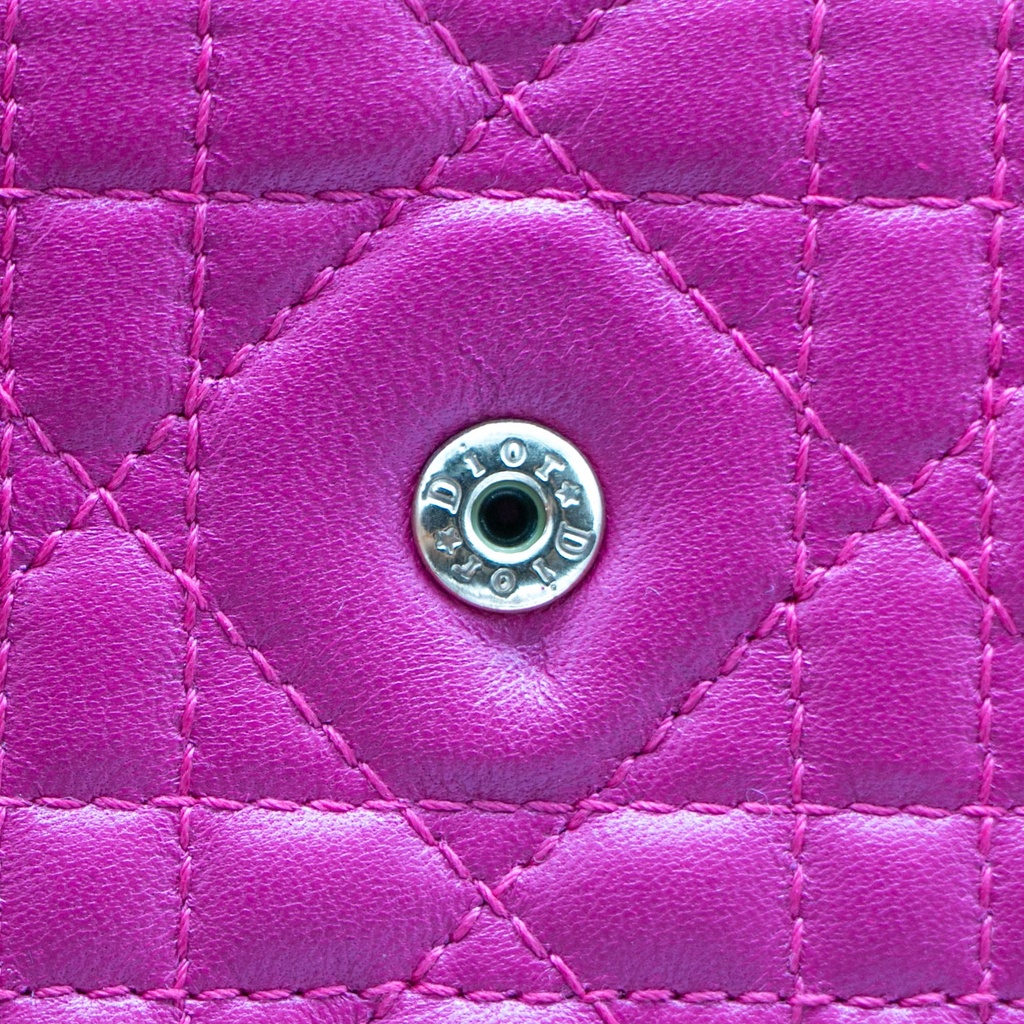 Christian Dior Cannage Leather Lady Dior Wallet On Chain Pink
