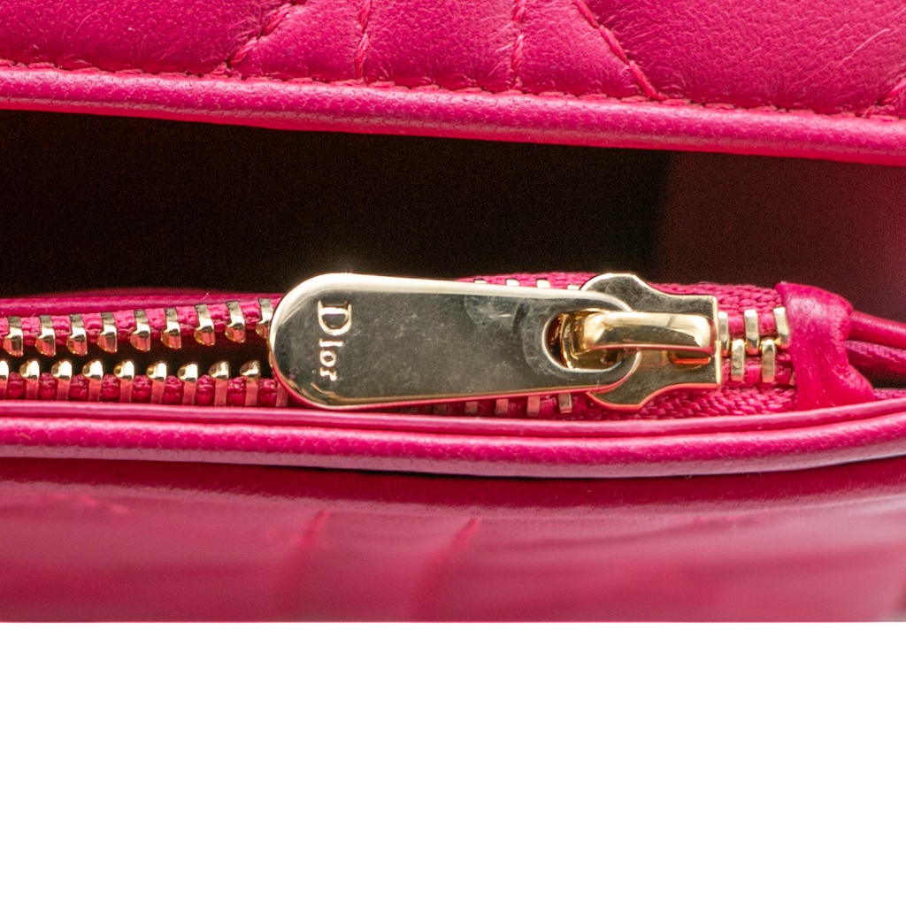 Christian Dior Cannage Leather Lady Dior Wallet On Chain Pink