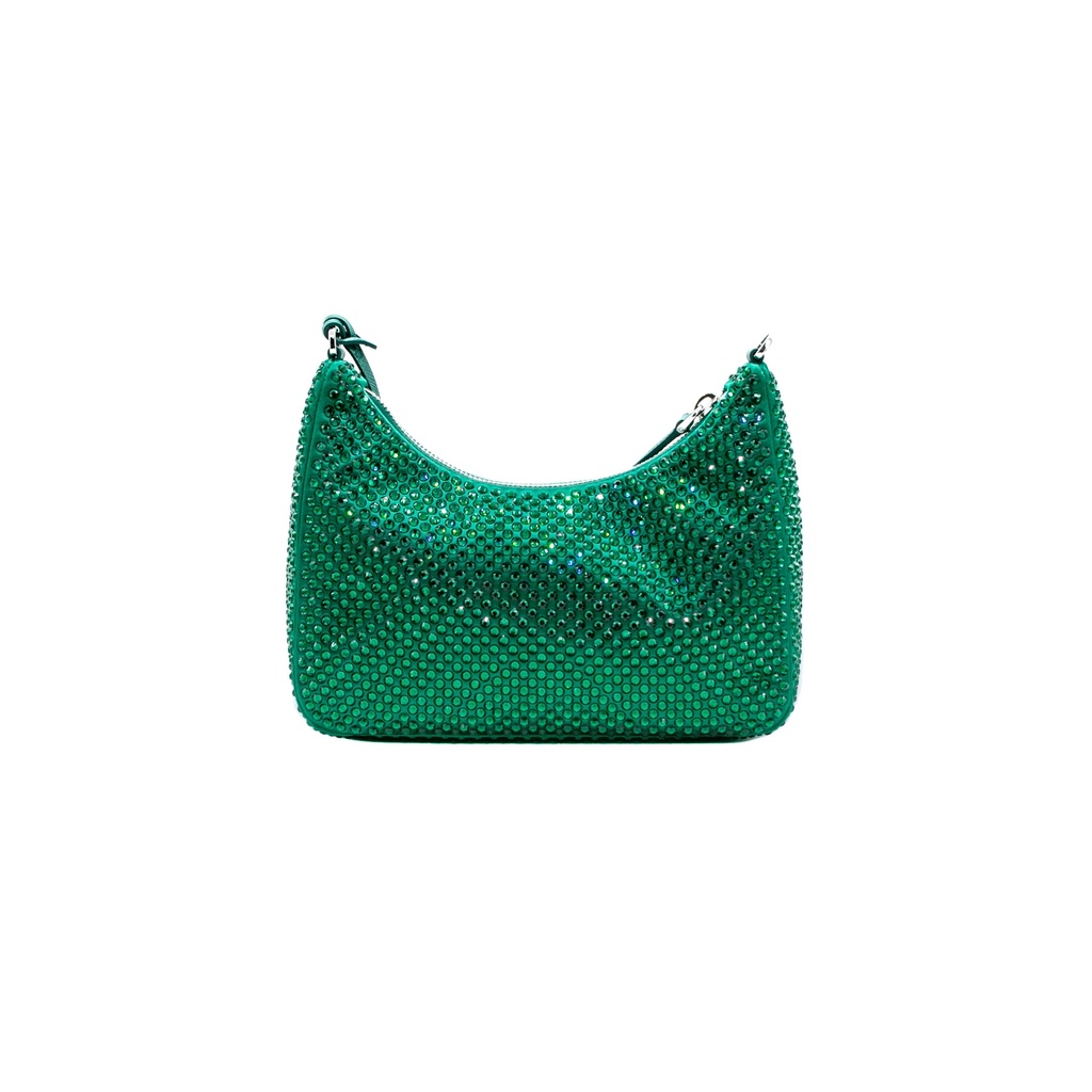 Prada Satin Crystal Re-Edition 2005 Green Shoulder Bag