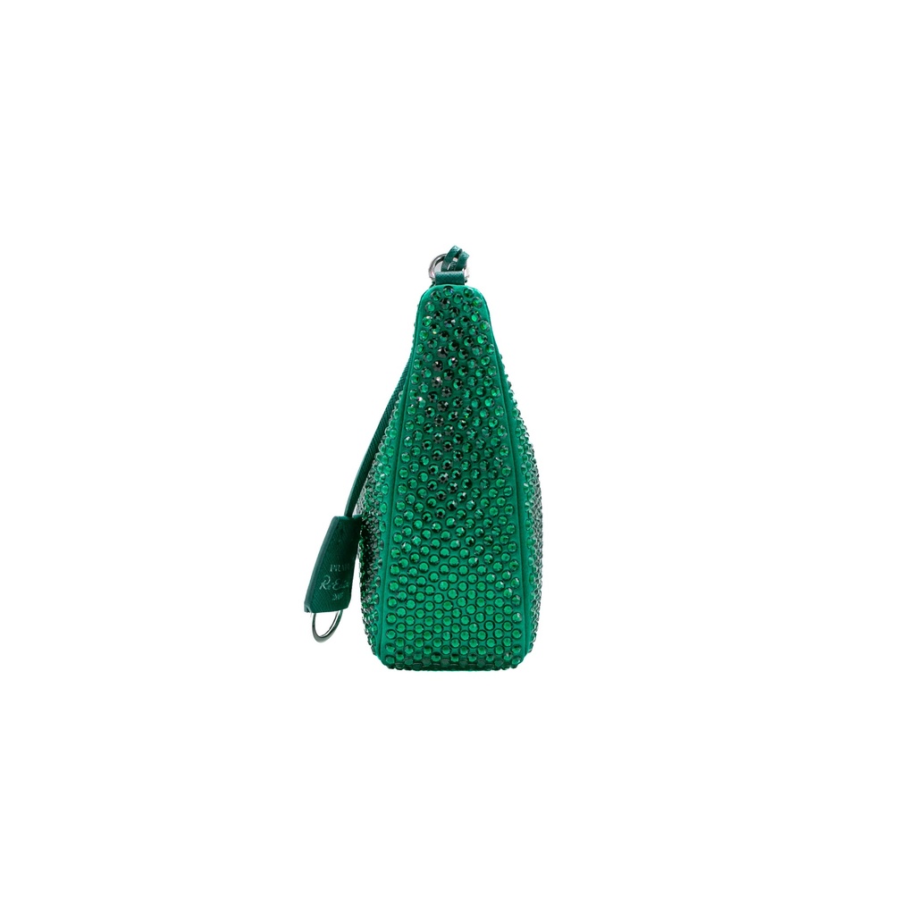 Prada Satin Crystal Re-Edition 2005 Green Shoulder Bag