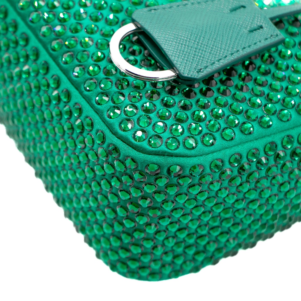 Prada Satin Crystal Re-Edition 2005 Green Shoulder Bag