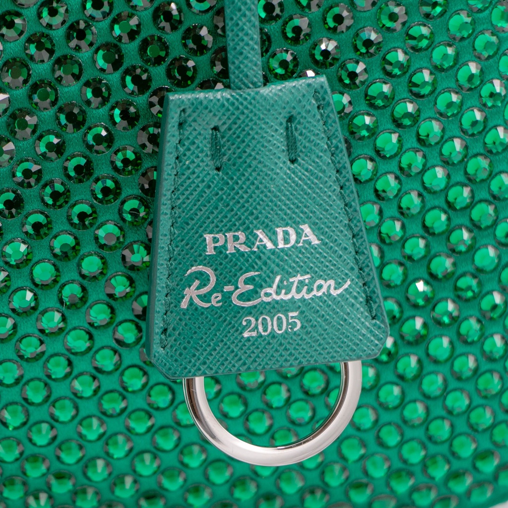 Prada Satin Crystal Re-Edition 2005 Green Shoulder Bag