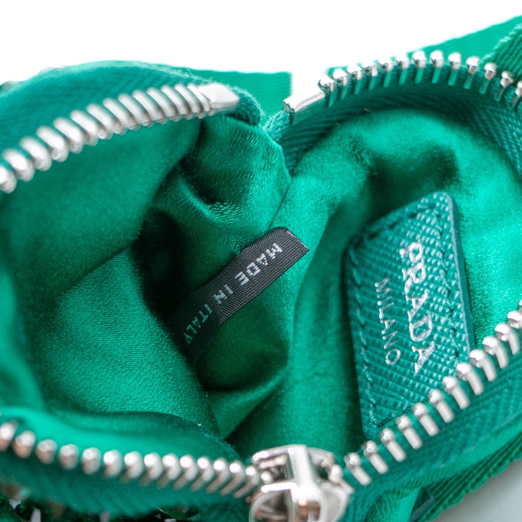 Prada Satin Crystal Re-Edition 2005 Green Shoulder Bag