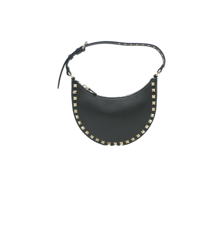 Valentino Garavani Rockstud Mini Moon Leather Bag Black