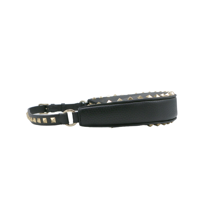 Valentino Garavani Rockstud Mini Moon Leather Bag Black