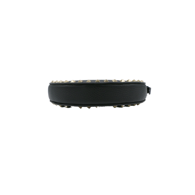 Valentino Garavani Rockstud Mini Moon Leather Bag Black