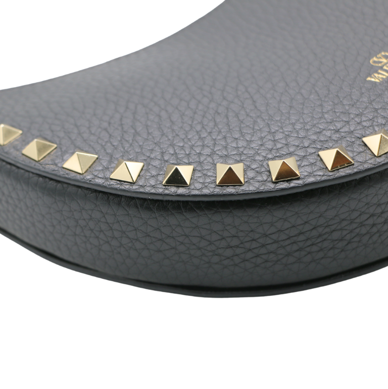 Valentino Garavani Rockstud Mini Moon Leather Bag Black