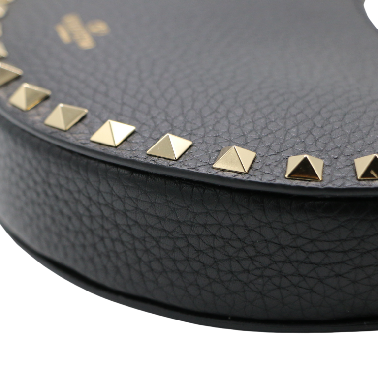 Valentino Garavani Rockstud Mini Moon Leather Bag Black