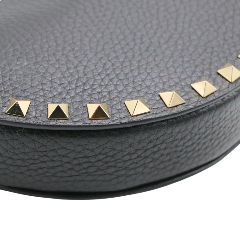 Valentino Garavani Rockstud Mini Moon Leather Bag Black