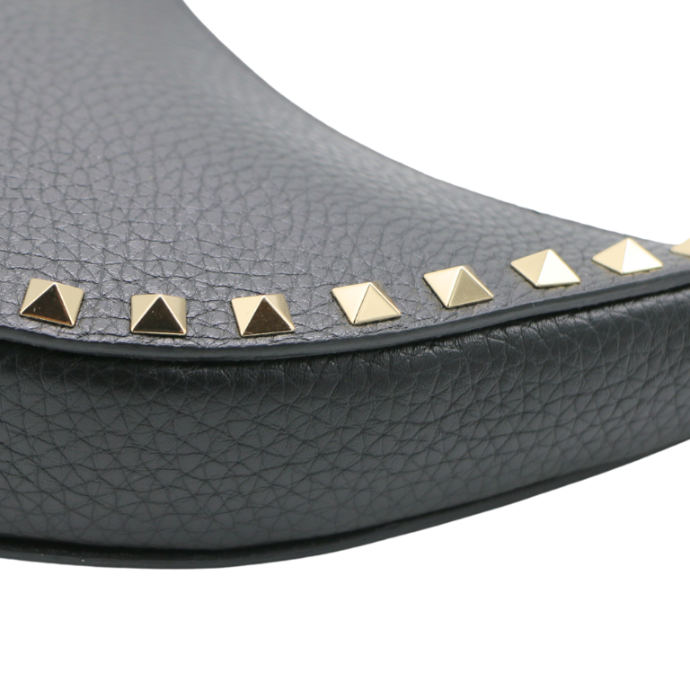 Valentino Garavani Rockstud Mini Moon Leather Bag Black