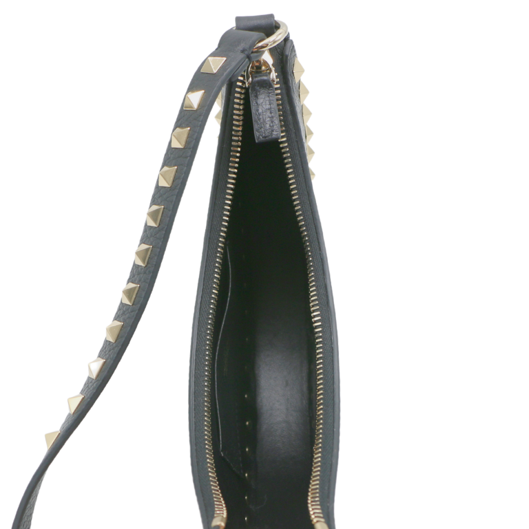 Valentino Garavani Rockstud Mini Moon Leather Bag Black