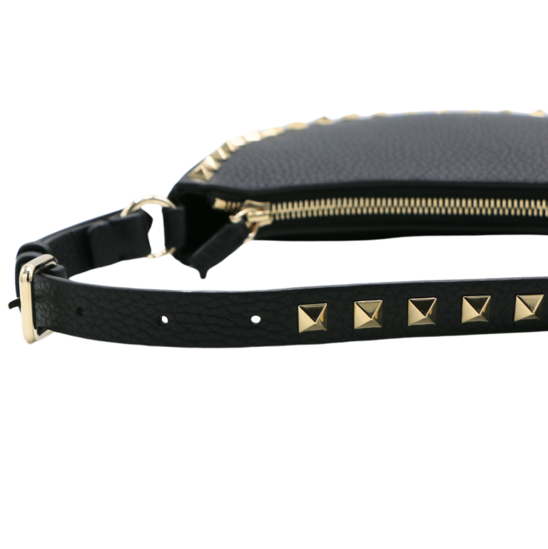 Valentino Garavani Rockstud Mini Moon Leather Bag Black