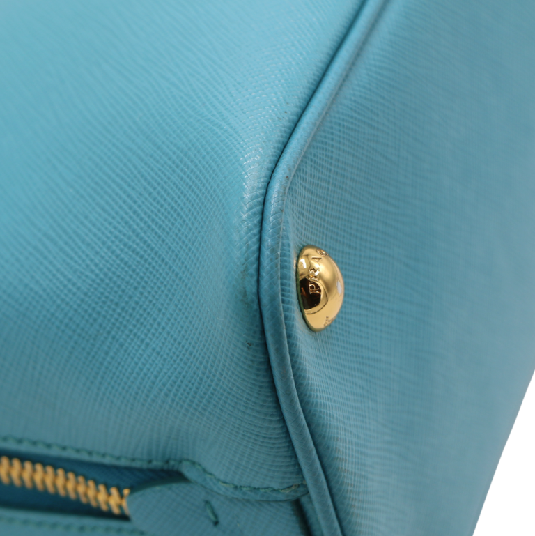 Prada Saffiano Lux Mini Promenade Tote Turchese