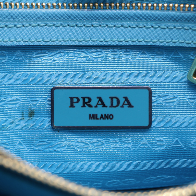 Prada Saffiano Lux Mini Promenade Tote Turchese