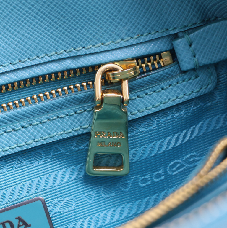 Prada Saffiano Lux Mini Promenade Tote Turchese