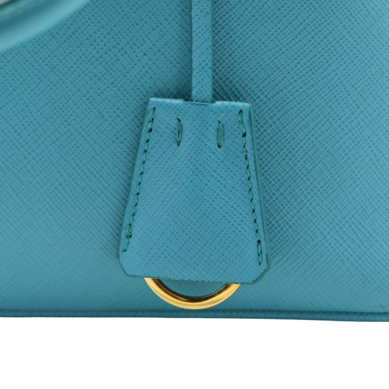 Prada Saffiano Lux Mini Promenade Tote Turchese