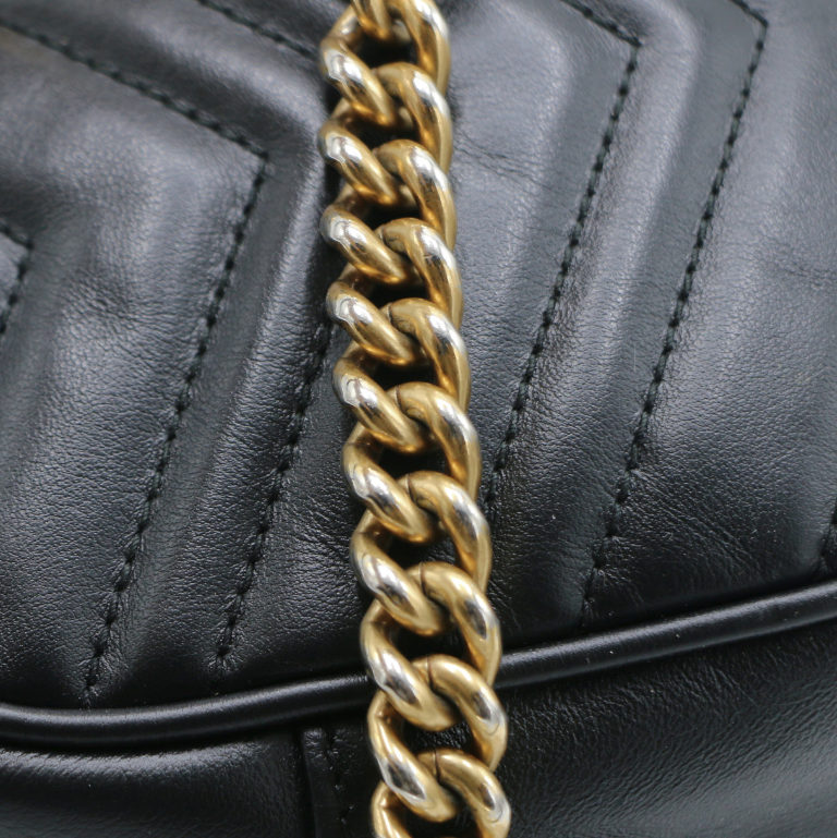 Gucci Calfskin Matelasse Small GG Marmont Chain Shoulder Bag Black 447632