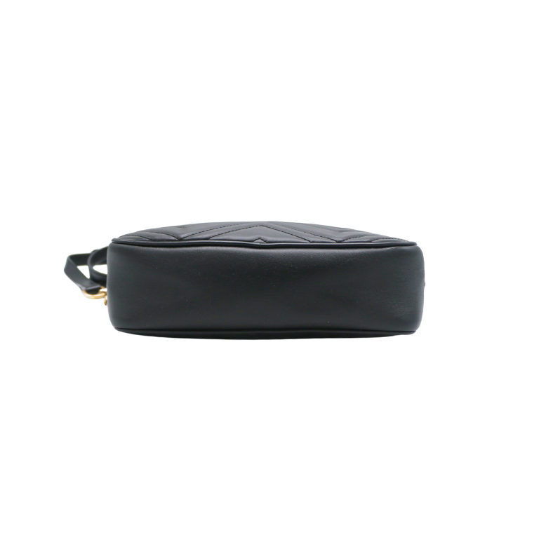 Gucci Calfskin Matelasse Small GG Marmont Chain Shoulder Bag Black 447632