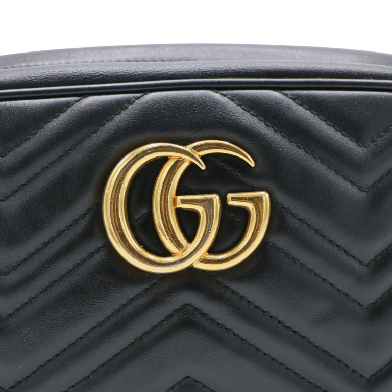 Gucci Calfskin Matelasse Small GG Marmont Chain Shoulder Bag Black 447632