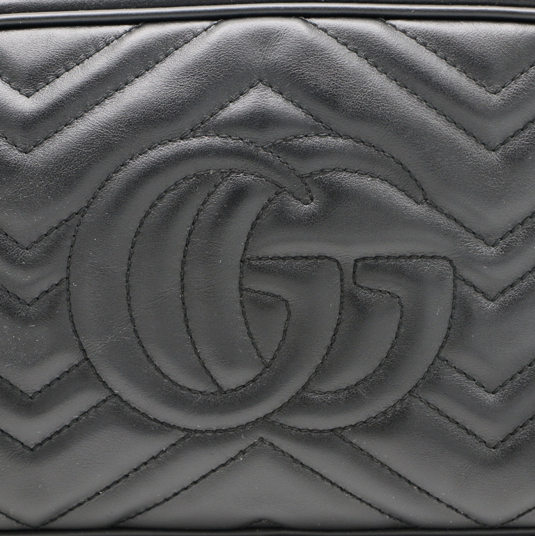 Gucci Calfskin Matelasse Small GG Marmont Chain Shoulder Bag Black 447632