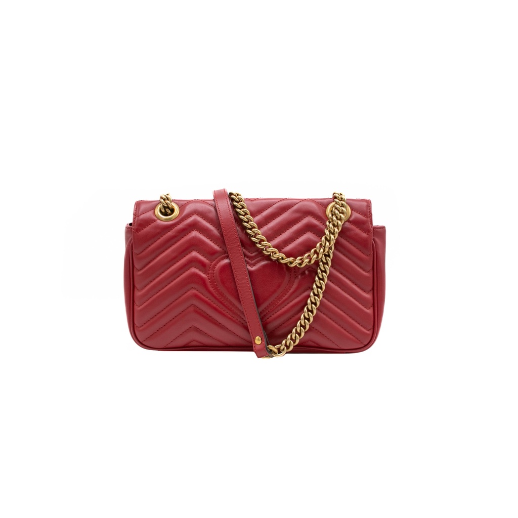 Gucci Calfskin Matelasse Small GG Marmont Shoulder Bag Red 443497
