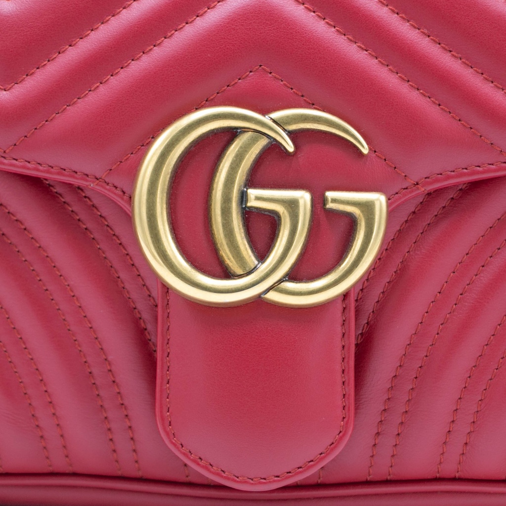 Gucci Calfskin Matelasse Small GG Marmont Shoulder Bag Red 443497