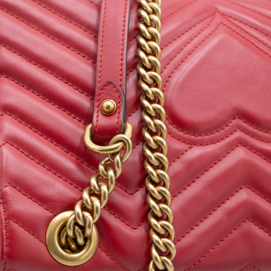 Gucci Calfskin Matelasse Small GG Marmont Shoulder Bag Red 443497
