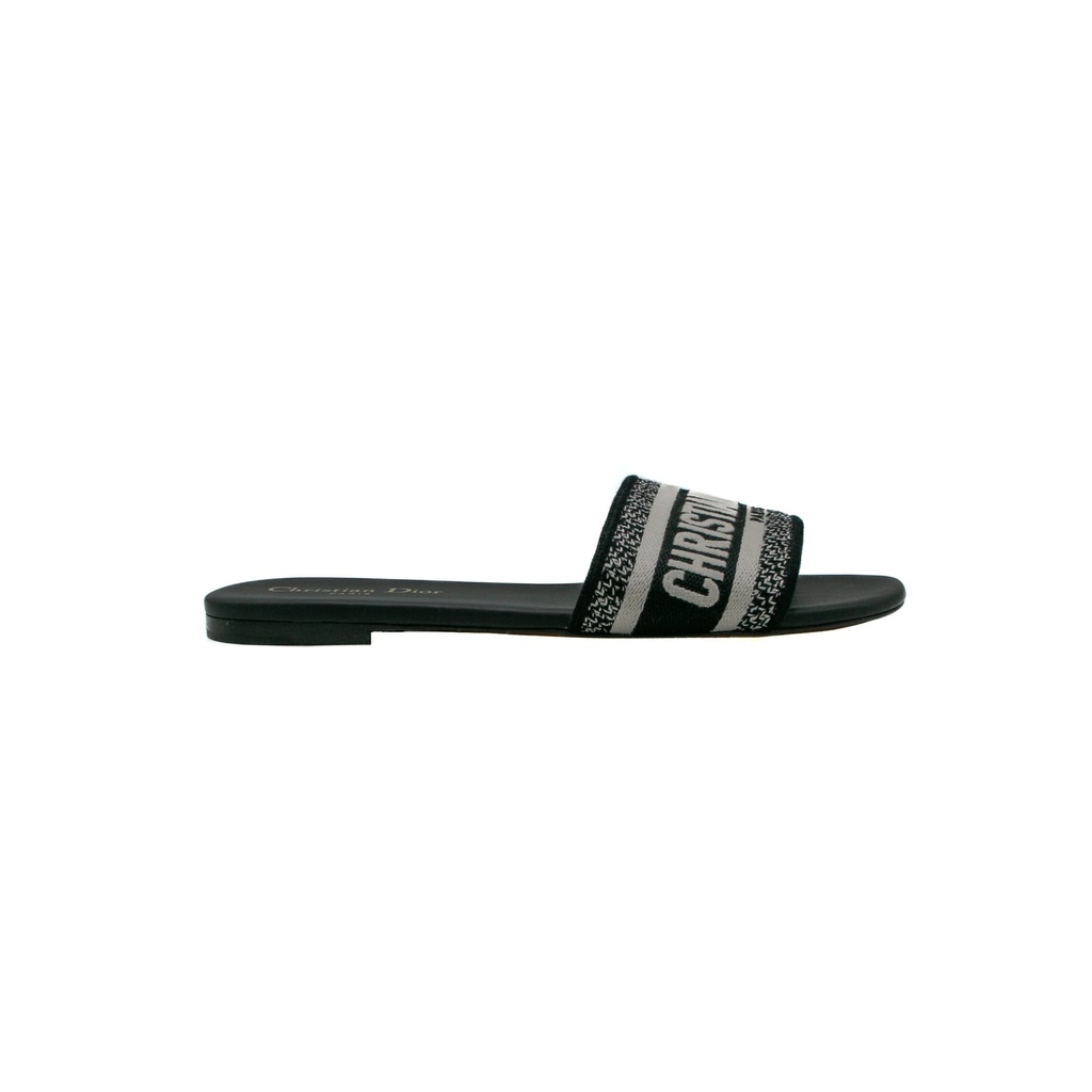 Christian Dior Dway Slide Deep Blue Embroidered Cotton In Size 39