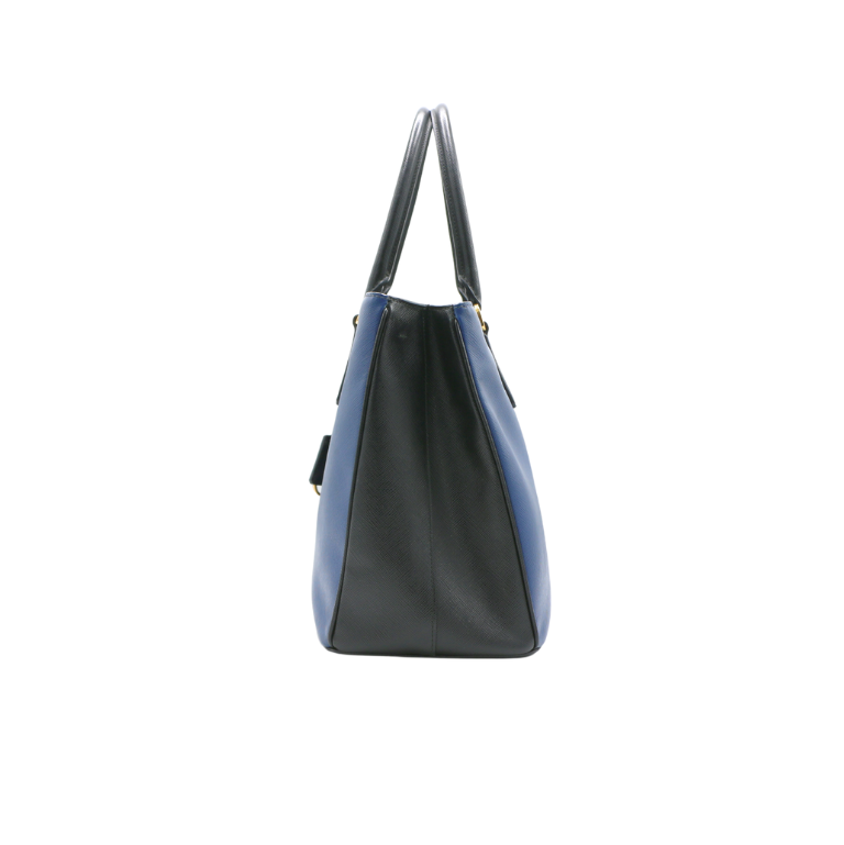 Prada Saffiano Lux Bi-Color Medium Tote Bluette Black