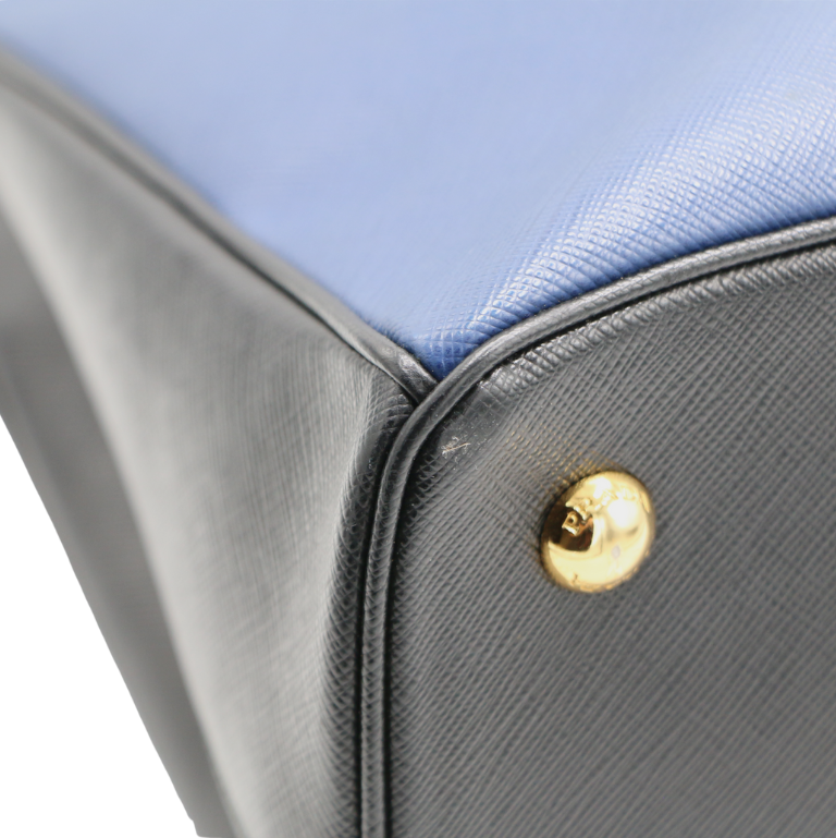 Prada Saffiano Lux Bi-Color Medium Tote Bluette Black