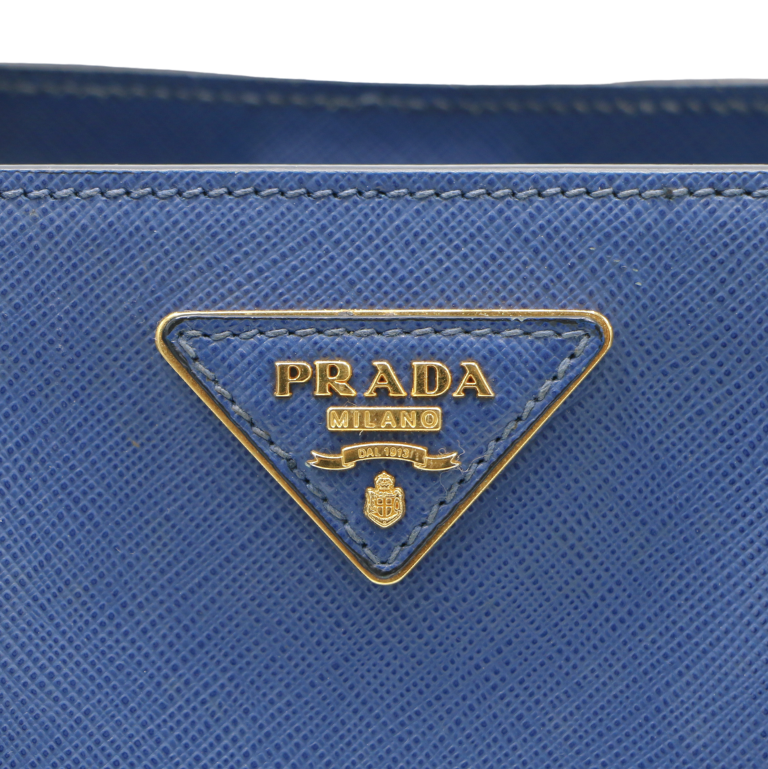 Prada Saffiano Lux Bi-Color Medium Tote Bluette Black