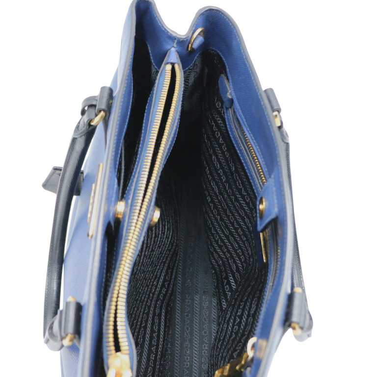 Prada Saffiano Lux Bi-Color Medium Tote Bluette Black