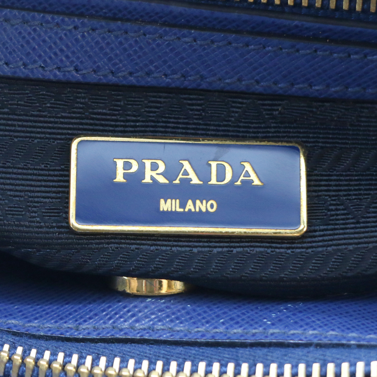 Prada Saffiano Lux Bi-Color Medium Tote Bluette Black
