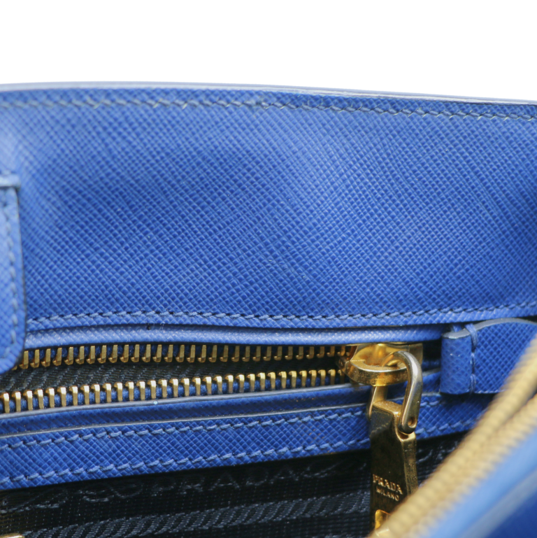 Prada Saffiano Lux Bi-Color Medium Tote Bluette Black
