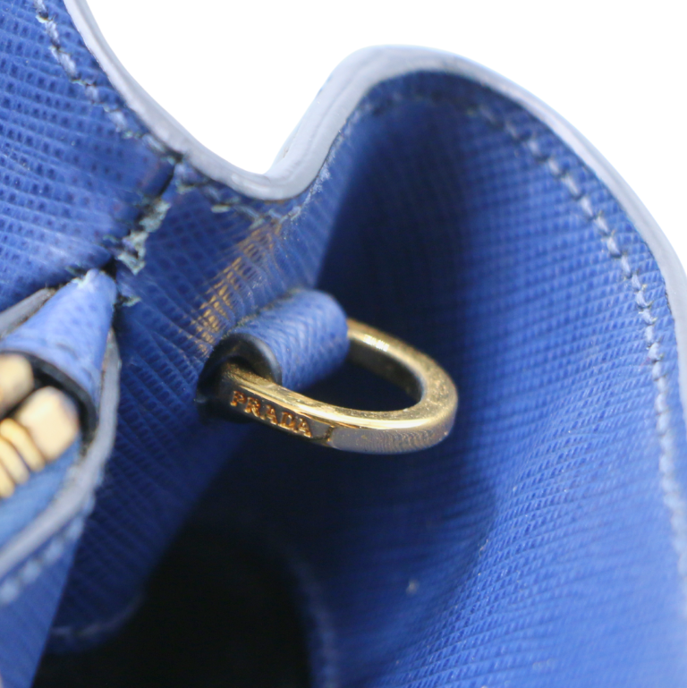 Prada Saffiano Lux Bi-Color Medium Tote Bluette Black