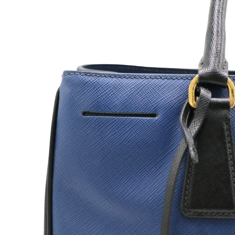 Prada Saffiano Lux Bi-Color Medium Tote Bluette Black