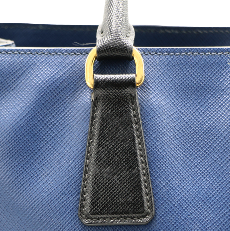 Prada Saffiano Lux Bi-Color Medium Tote Bluette Black