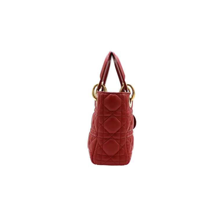 Christian Dior Lambskin Cannage Mini Lady Dior Red