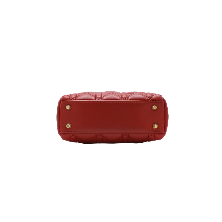 Christian Dior Lambskin Cannage Mini Lady Dior Red