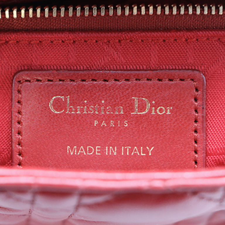 Christian Dior Lambskin Cannage Mini Lady Dior Red