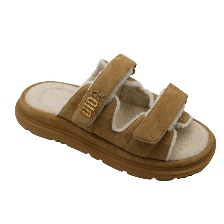 Christian Dior Dioract Sandal Beige Slide Goatskin In Size 41
