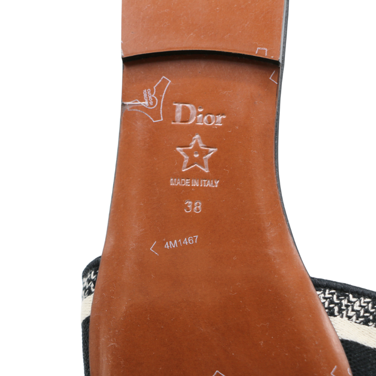 Christian Dior Dway Slide Black Embroidered Cotton In Size 38