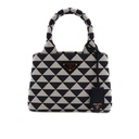 Prada Black and White Small Prada Symbole Embroidered Fabric Handbag