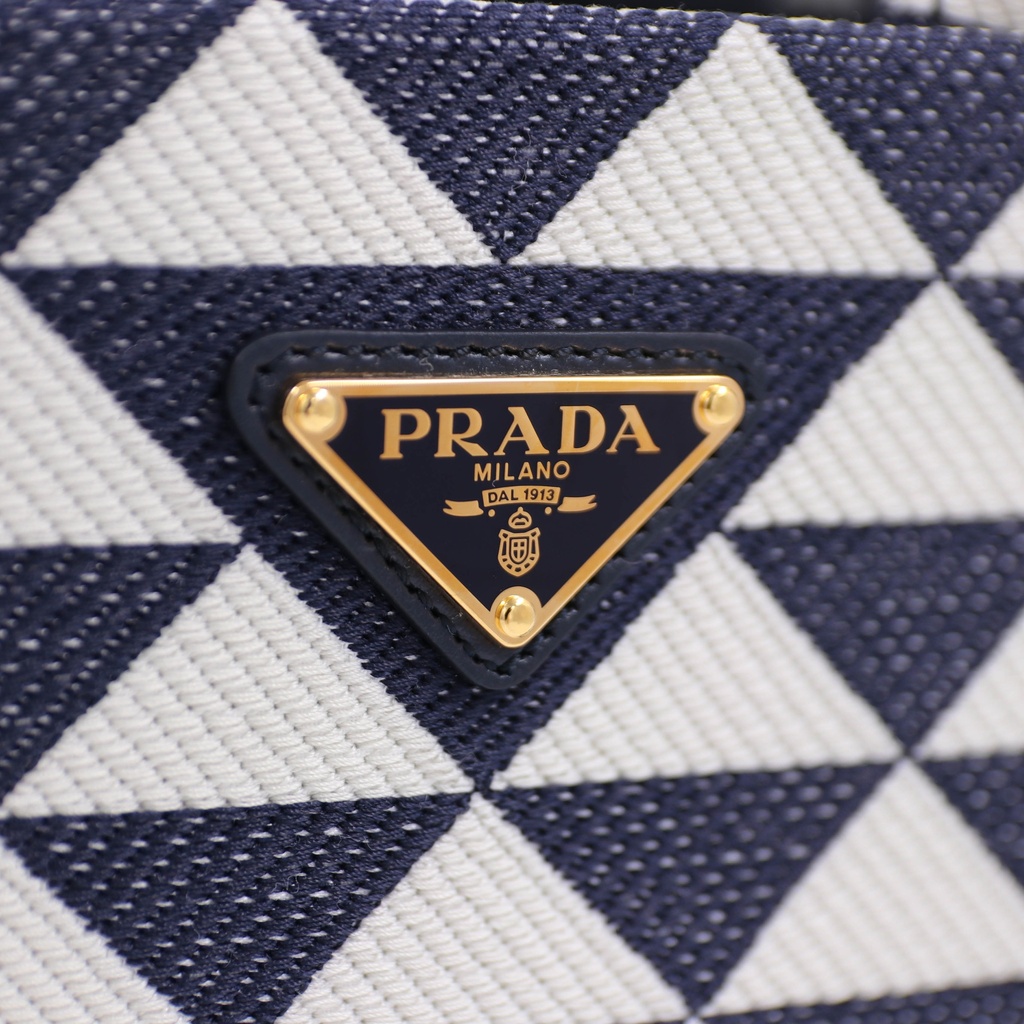 Prada Black and White Small Prada Symbole Embroidered Fabric Handbag